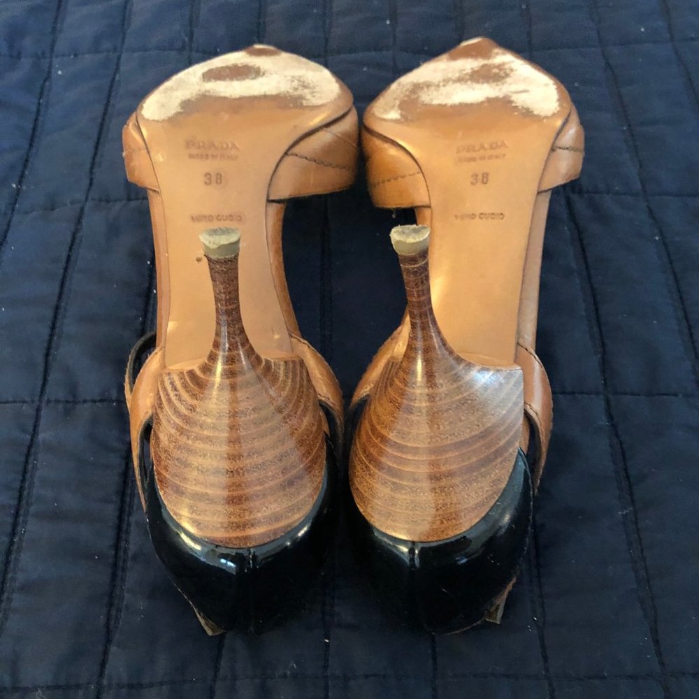 Prada Brown/Black Kitten Heel Ankle Strap Sandals - Picture 4 of 5